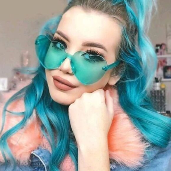 Dolls Kill Accessories - Dolls Kill Heart Shaped Glasses- Blue